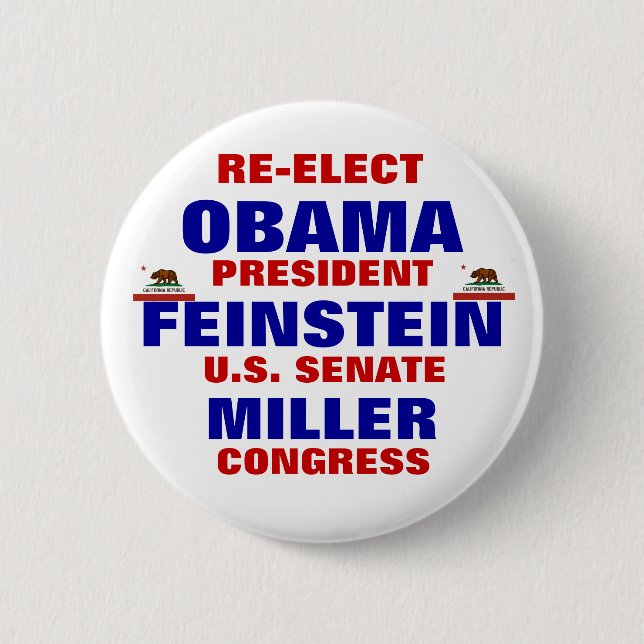 California for Obama Feinstein Miller 6 Cm Round Badge (Front)