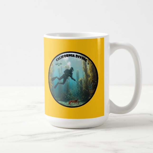 California Freediving Diver with Fish and Kelp URM Coffee Mug (Right)