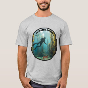 California Freediving Diver with Kelp and fish URM T-Shirt