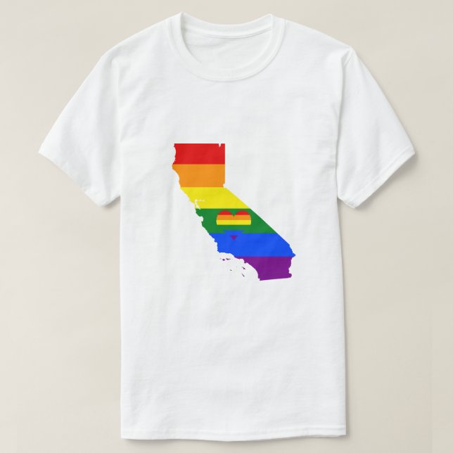 California Gay Pride Rainbow Flag Heart GLBTQ T-Shirt (Design Front)