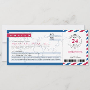 California & Germany Airmail Boarding Pass Wedding Invitation
