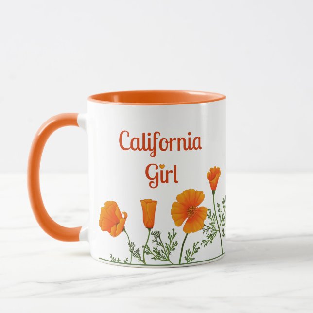 California Girl Orange Poppy Native State Flower Mug (Left)