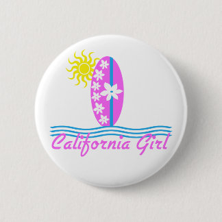 California Girl Pink Surfboard W/Sun 6 Cm Round Badge