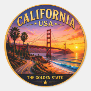California Golden Coast Sunshine Travel Classic Round Sticker
