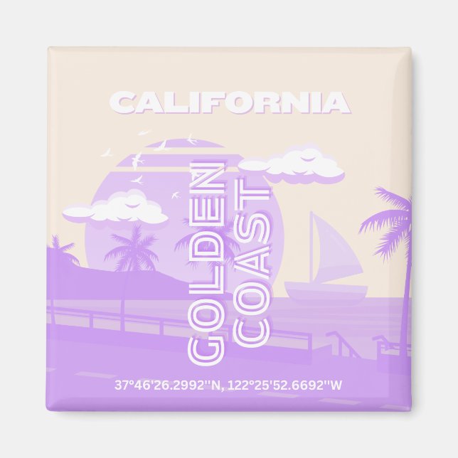 California, Golden Coast, Travel Art, Preppy Magnet (Front)