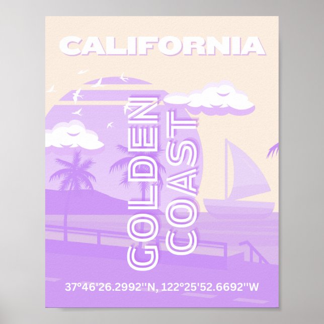 California, Golden Coast, Travel Art, Preppy Poster (Front)