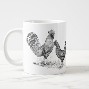 California Grey Rooster and Hen Large Coffee Mug