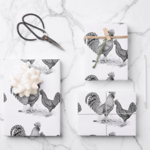 California Grey Rooster and Hen Wrapping Paper Sheet