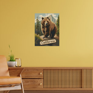 California Grizzly Brown bear Vintage Poster