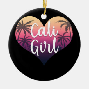 California Heart Palm Trees Summer Cali Girl Ceramic Ornament