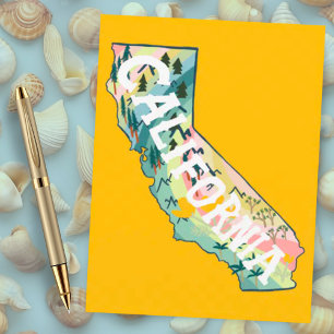 California Illustrated Map Postcard