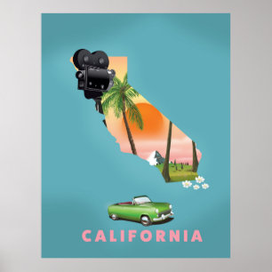 California illustrated map poster