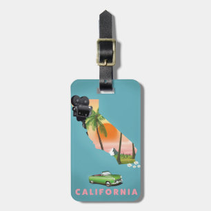California illustrated map poster luggage tag