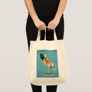California illustrated map poster tote bag