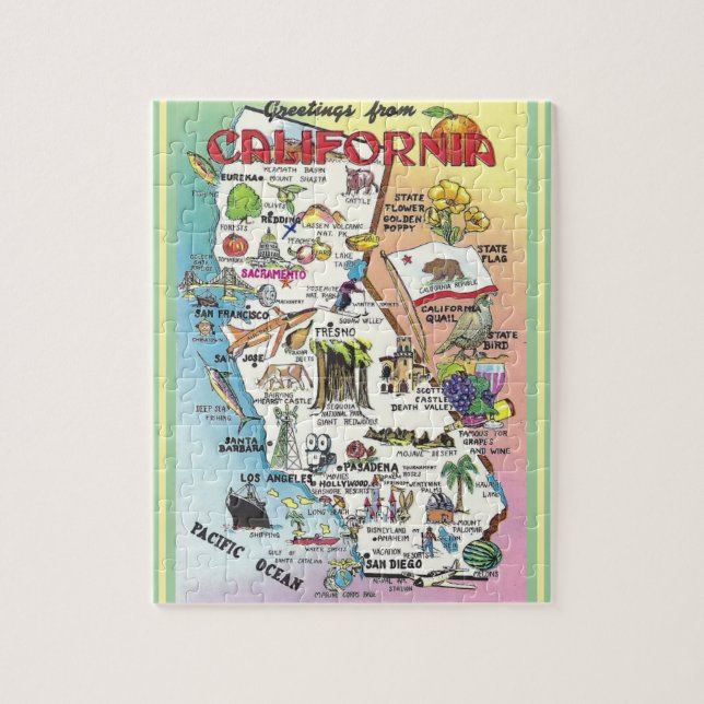 California Illustrated Postcard Map Jigsaw Puzzle (Vertical)