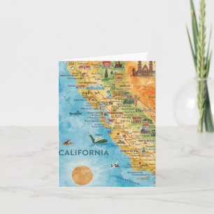 California Illustrated Watercolor Map Art Holiday Card