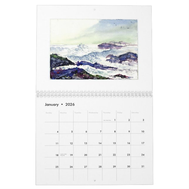 California in Watercolor Paintings Calendar (Jan 2026)