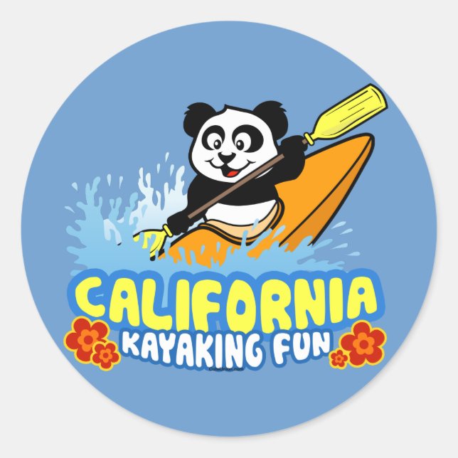 California Kayaking Fun Panda Classic Round Sticker (Front)