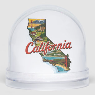 California Landmarks Map Illustration–Retro Travel Snowglobe