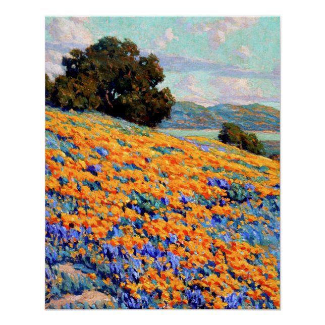 California Landscape with Poppies and Lupine Poster (Front)