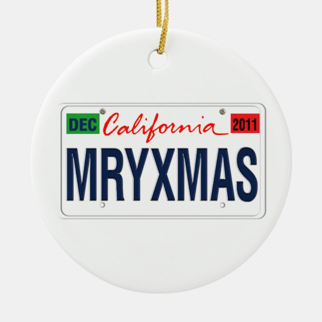 California License Plate Merry Xmas 2011 Ceramic Ornament (Front)