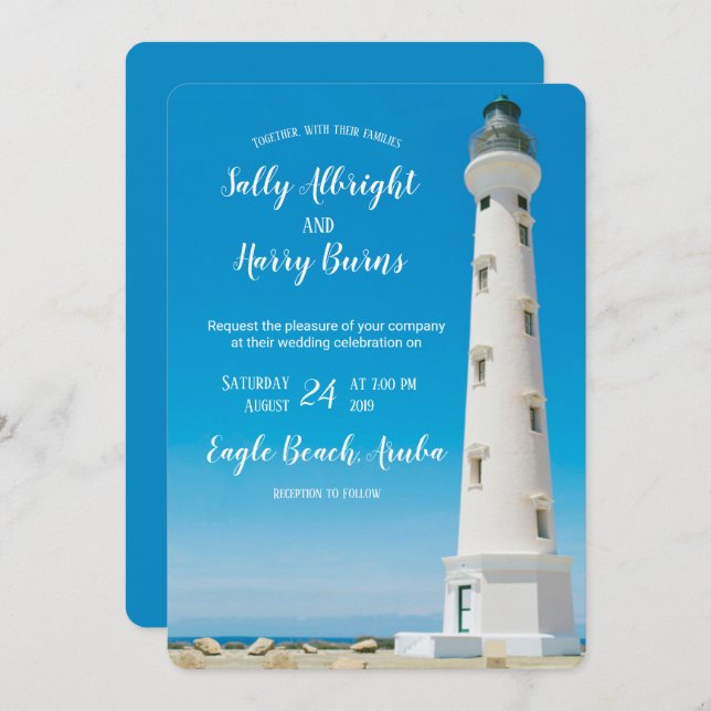 California Lighthouse Aruba Destination Wedding Invitation (Front/Back)