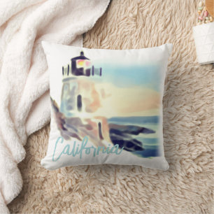 California Lighthouse Sunset Painting Fine Art Cushion