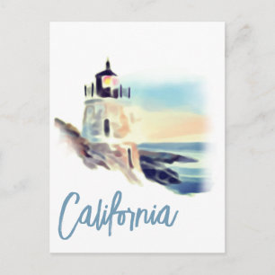 California Lighthouse Sunset Painting Fine Art Postcard