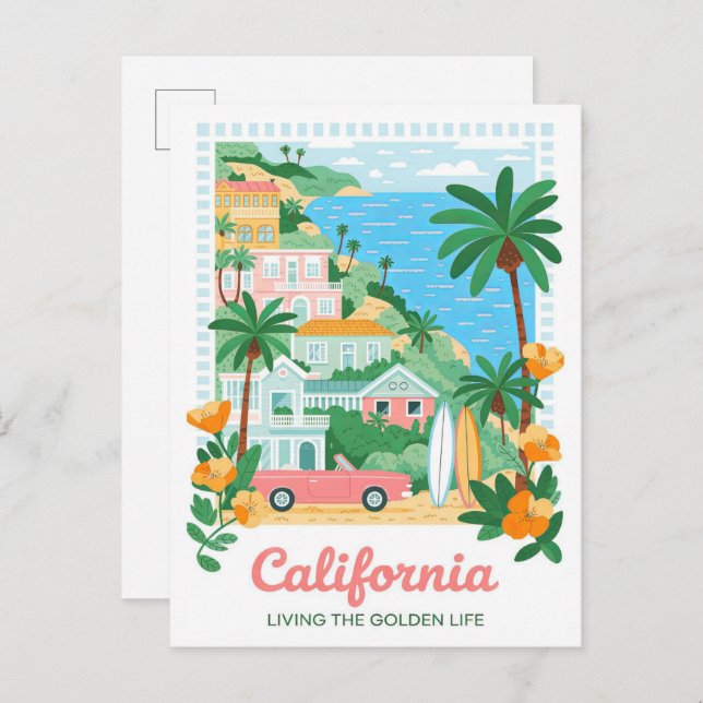 California Living the Golden Life Summer Travel Postcard (Front/Back)