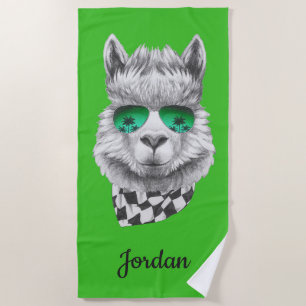 California llama   Add Your Name Beach Towel