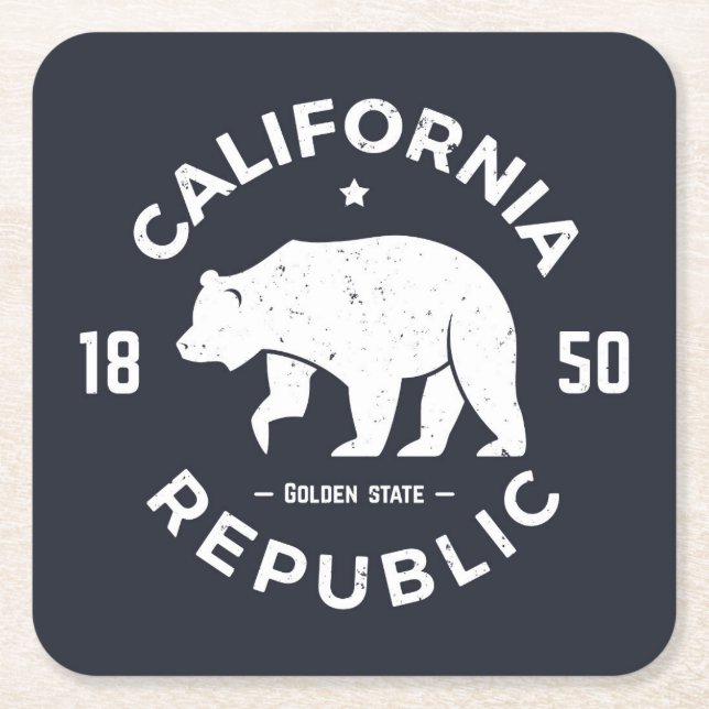 California Logo | The Golden State Square Paper Coaster (Front)