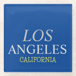 California Los Angeles City USA Retro Vintage Blue Glass Coaster