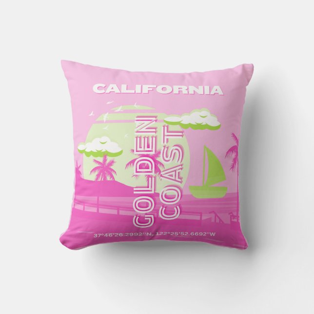 California, Los Angeles, Travel Art, Preppy, Pink Cushion (Front)