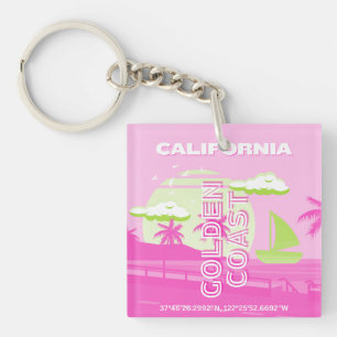 California, Los Angeles, Travel Art, Preppy, Pink Key Ring
