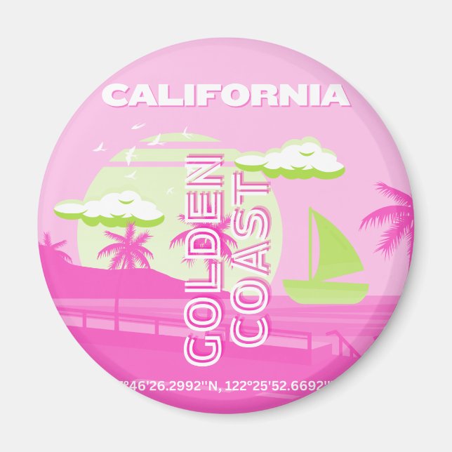 California, Los Angeles, Travel Art, Preppy, Pink Magnet (Front)
