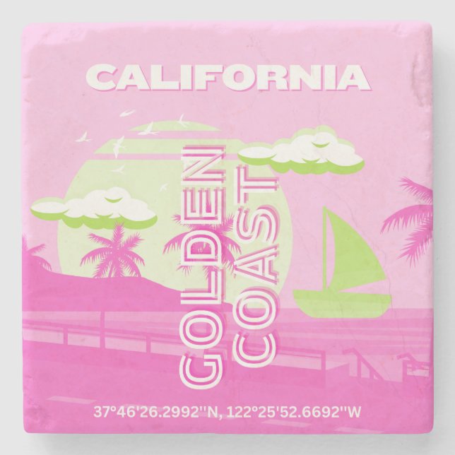 California, Los Angeles, Travel Art, Preppy, Pink Stone Coaster (Front)