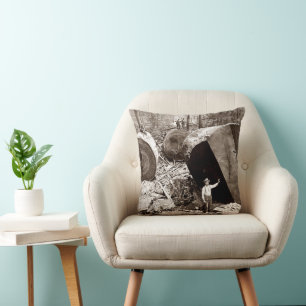 California Lumberjacks Next to Fallen Redwood 1910 Cushion