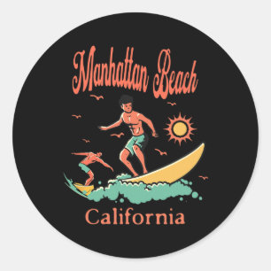California Manhattan Beach Ca Surfer Surfing Fishi Classic Round Sticker