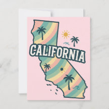 California Map Illustrated Bold Colourful Postcard