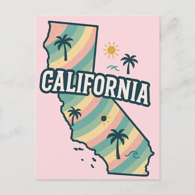 California Map Illustrated Bold Colourful Postcard (Front)