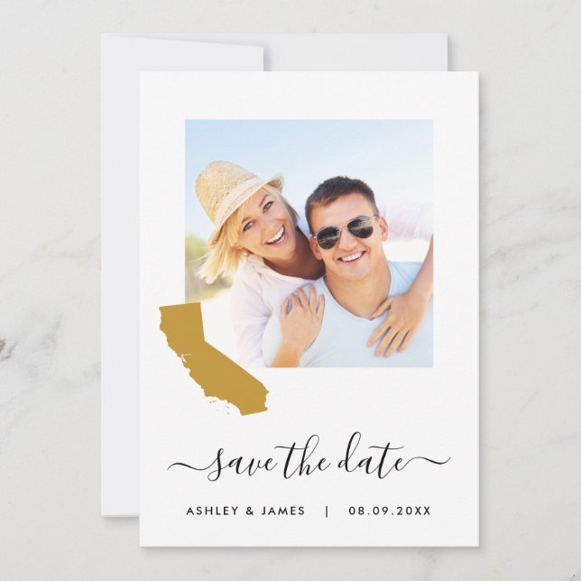 California Map Photo Wedding Save the Date Card (Front)