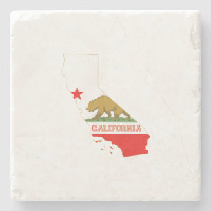 California Map Shaped State Flag Stone Coaster