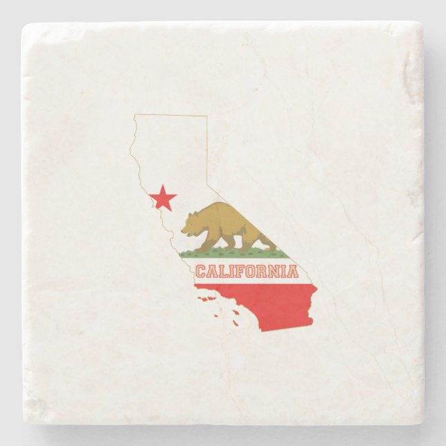 California Map Shaped State Flag Stone Coaster (Front)