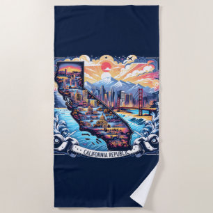 California Map Vector Art Beach Towel