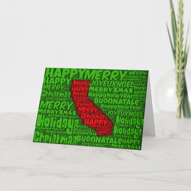 California Map Word Art Christmas Card Holiday (Front)