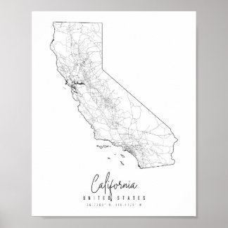 California Minimal Street Map Poster