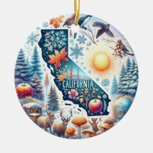California Nature Winter Christmas Ceramic Ornament