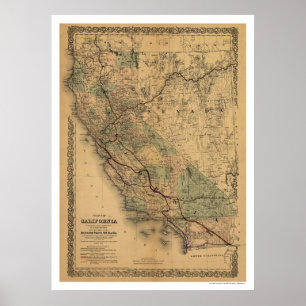 California & Nevada Railroad Map 1876 Poster