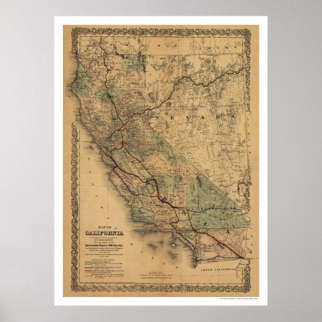 California & Nevada Railroad Map 1876 Poster (Front)