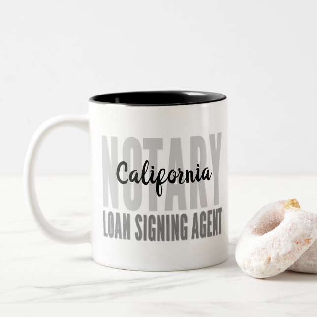 California Notary Loan Signing Agent Black Font Two-Tone Coffee Mug (With Donut)